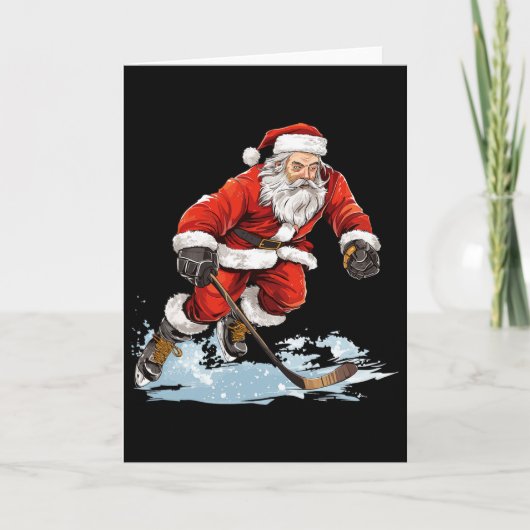 Xmas Holiday Fun Santa Playing Ice Hockey Christma カード (正面)