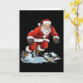 Xmas Holiday Fun Santa Playing Ice Hockey Christma カード (黄色い花)