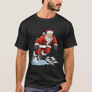Xmas Holiday Fun Santa Playing Ice Hockey Christma Tシャツ