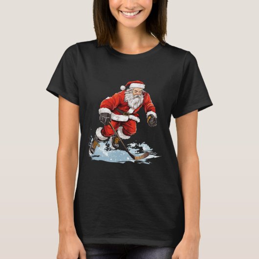 Xmas Holiday Fun Santa Playing Ice Hockey Christma Tシャツ (正面)