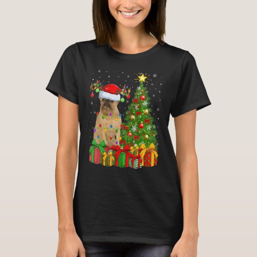 Xmas Holiday Light Santa Brussels Griffon Dog Chri Tシャツ (正面)