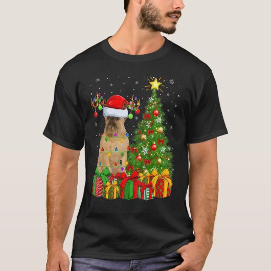 Xmas Holiday Light Santa Brussels Griffon Dog Chri Tシャツ (正面)
