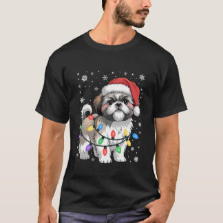 Xmas Holiday Light Santa Funny Shih Tzu Dog Christ Tシャツ