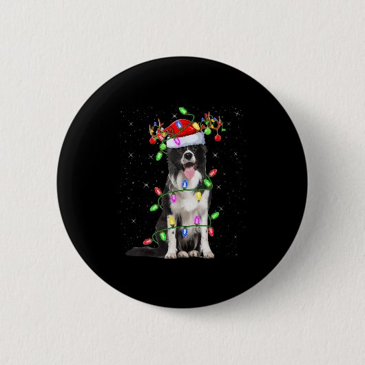 Xmas Holiday Lighting Santa Border Collie Dog Chri 缶バッジ (正面)