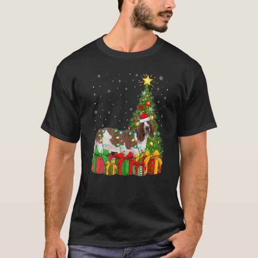 Xmas Holiday Lights Santa Basset Hound Dog Christm Tシャツ (正面)