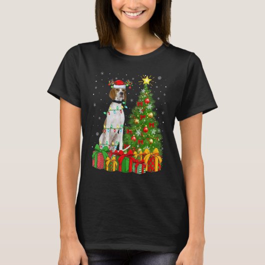 Xmas Holiday Lights Santa English Pointer Dog Chri Tシャツ (正面)
