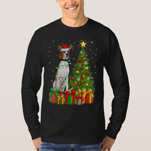 Xmas Holiday Lights Santa English Pointer Dog Chri Tシャツ (正面)