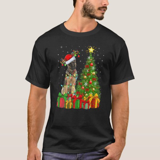 Xmas Holiday Lights Santa German Shepherd Dog Chri Tシャツ (正面)