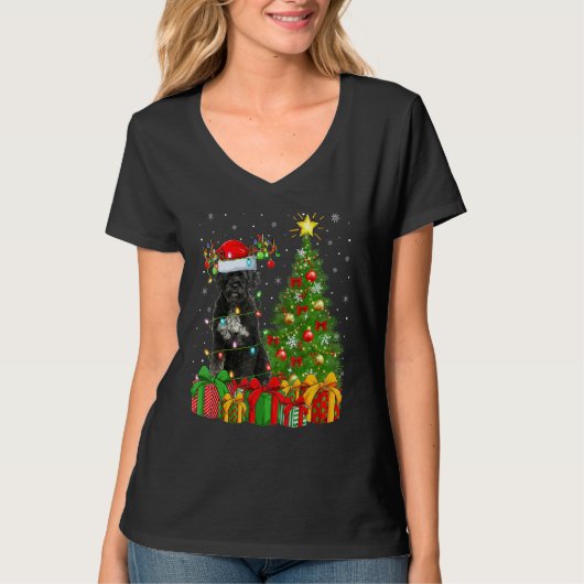 Xmas Holiday Lights Santa Giant Schnauzer Dog Chri Tシャツ (正面)