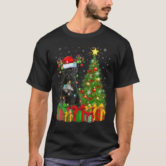 Xmas Holiday Lights Santa Giant Schnauzer Dog Chri Tシャツ (正面)