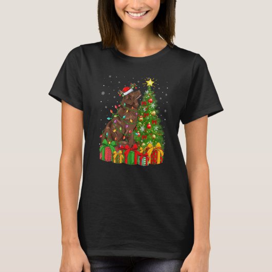 Xmas Holiday Lights Santa Newfoundland Dog Christm Tシャツ (正面)