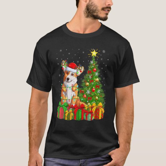 Xmas Holiday Lights Santa Welsh Corgi Dog Christma Tシャツ (正面)