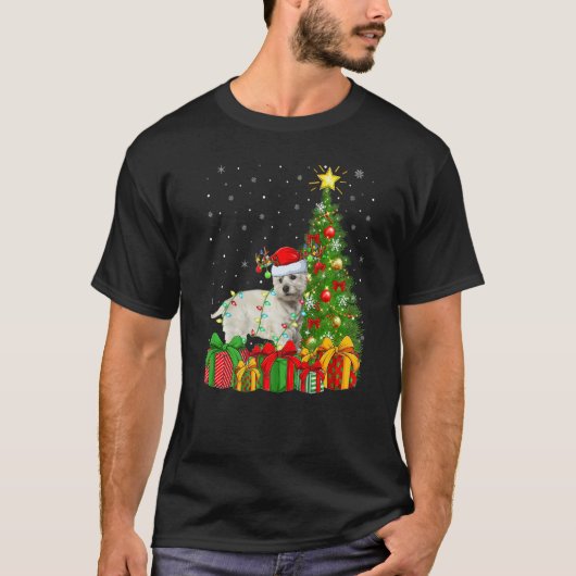 Xmas Holiday Lights Santa Westie Dog Christmas Tre Tシャツ (正面)