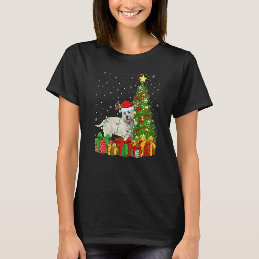 Xmas Holiday Lights Santa Westie Dog Christmas Tre Tシャツ (正面)
