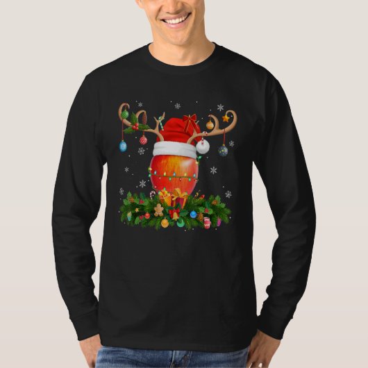 Xmas Holiday Reindeer Hat Santa Apple Fruit Christ Tシャツ (正面)