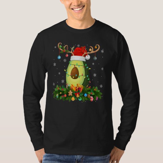 Xmas Holiday Reindeer Hat Santa Avocado Fruit Chri Tシャツ (正面)