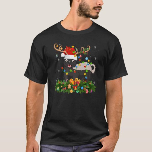 Xmas Holiday Reindeer Hat Santa Badger Christmas   Tシャツ (正面)