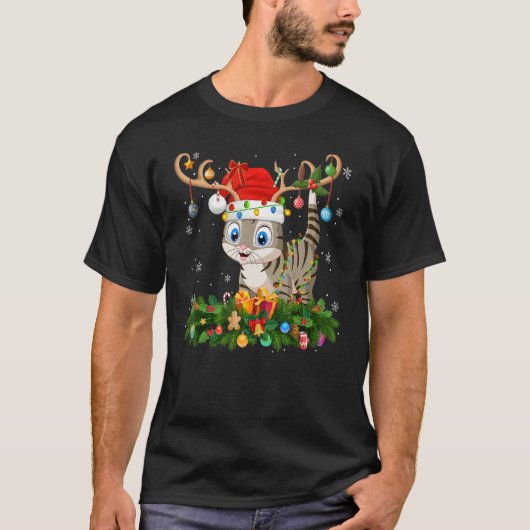 Xmas Holiday Reindeer Hat Santa Bengal Cat Christm Tシャツ (正面)