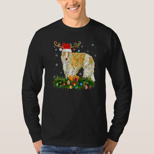 Xmas Holiday Reindeer Hat Santa Borzoi Dog Christm Tシャツ (正面)