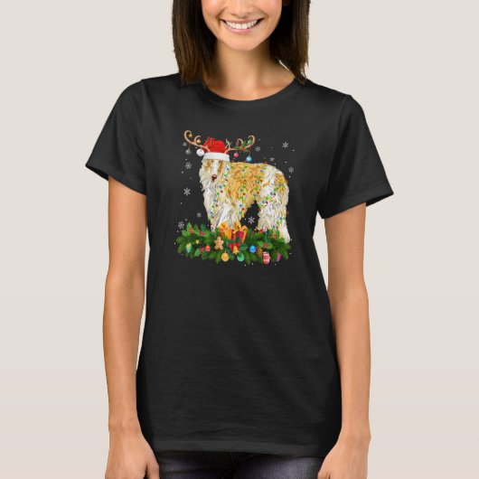 Xmas Holiday Reindeer Hat Santa Borzoi Dog Christm Tシャツ (正面)