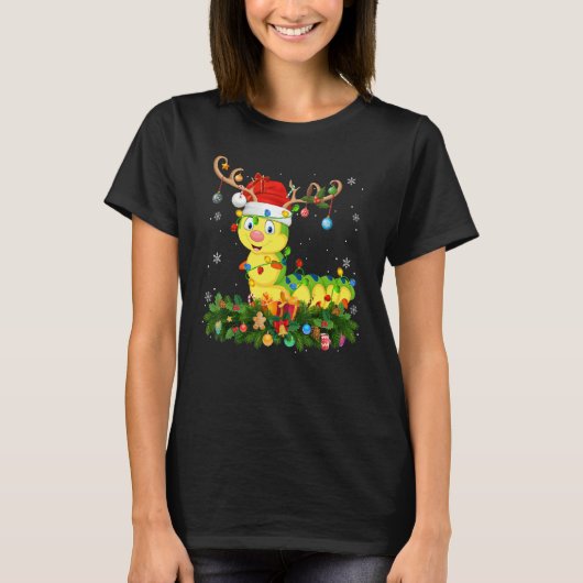 Xmas Holiday Reindeer Hat Santa Caterpillar Christ Tシャツ (正面)