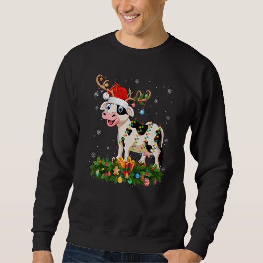 Xmas Holiday Reindeer Hat Santa Cattle Christmas   スウェットシャツ (正面)