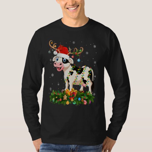 Xmas Holiday Reindeer Hat Santa Cattle Christmas Tシャツ (正面)