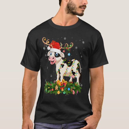 Xmas Holiday Reindeer Hat Santa Cattle Christmas Tシャツ (正面)