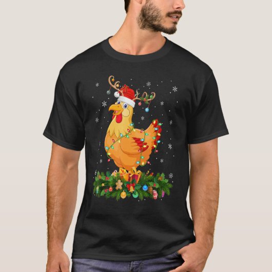 Xmas Holiday Reindeer Hat Santa Chicken Bird Chris Tシャツ (正面)
