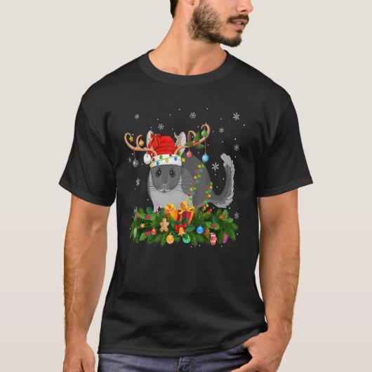 Xmas Holiday Reindeer Hat Santa Chinchilla Christm Tシャツ (正面)