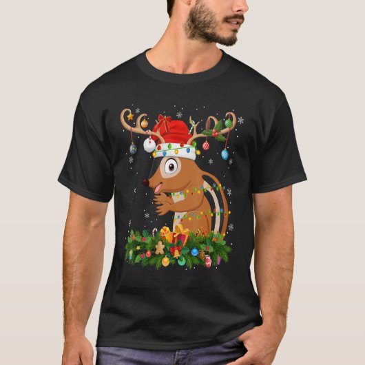 Xmas Holiday Reindeer Hat Santa Chipmunk Christmas Tシャツ (正面)