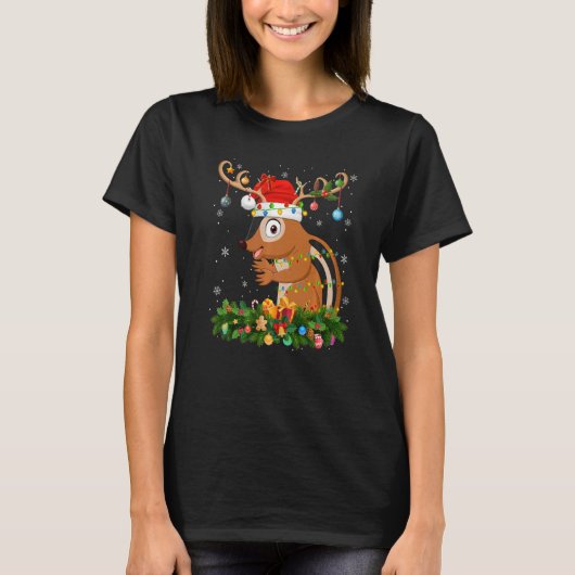 Xmas Holiday Reindeer Hat Santa Chipmunk Christmas Tシャツ (正面)