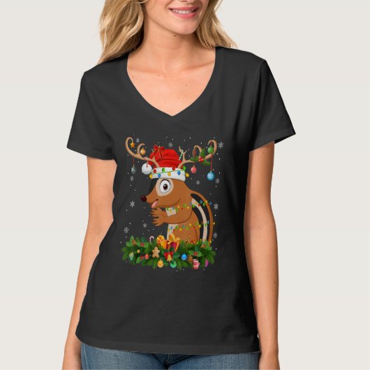 Xmas Holiday Reindeer Hat Santa Chipmunk Christmas Tシャツ (正面)