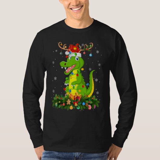 Xmas Holiday Reindeer Hat Santa Crocodile Christma Tシャツ (正面)