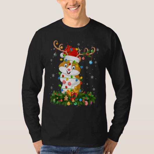 Xmas Holiday Reindeer Hat Santa Hamster Christmas Tシャツ (正面)