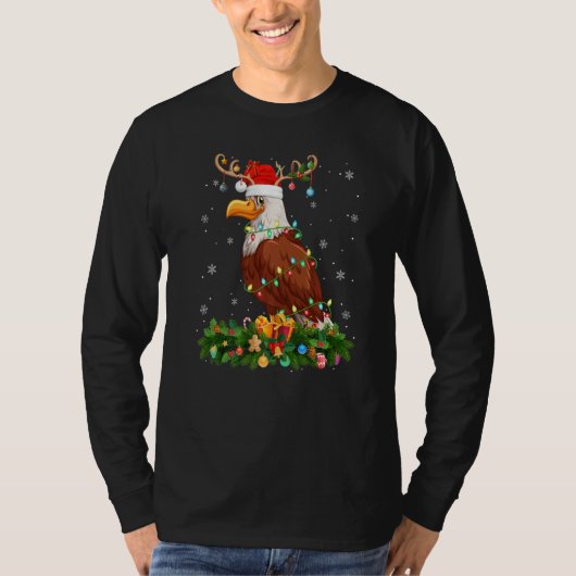 Xmas Holiday Reindeer Hat Santa Hawk Bird Christma Tシャツ (正面)