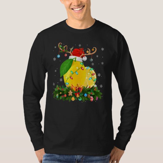 Xmas Holiday Reindeer Hat Santa Lemon Christmas Tシャツ (正面)