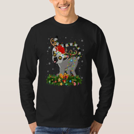 Xmas Holiday Reindeer Hat Santa Lemur Christmas   Tシャツ (正面)