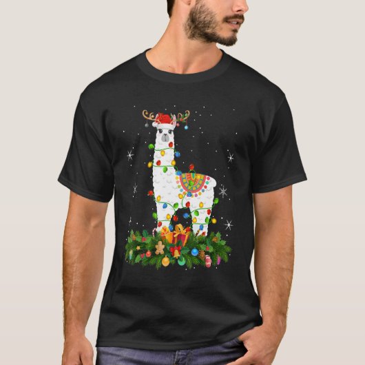 Xmas Holiday Reindeer Hat Santa Llama Christmas Tシャツ (正面)