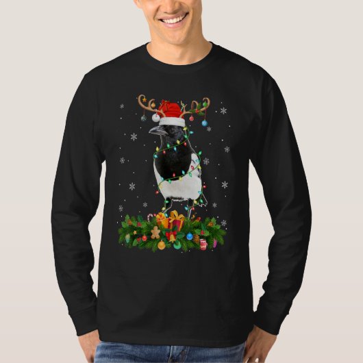 Xmas Holiday Reindeer Hat Santa Magpie Bird Christ Tシャツ (正面)