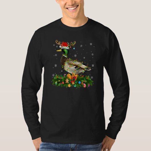 Xmas Holiday Reindeer Hat Santa Mallard Bird Chris Tシャツ (正面)