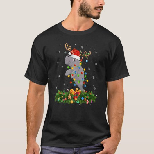 Xmas Holiday Reindeer Hat Santa Manatee Christmas Tシャツ (正面)