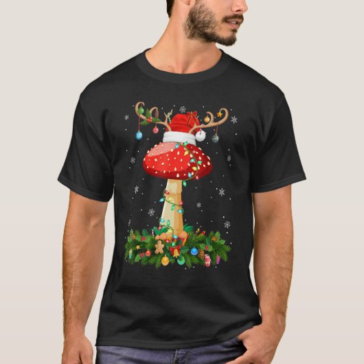Xmas Holiday Reindeer Hat Santa Mushroom Christmas Tシャツ (正面)