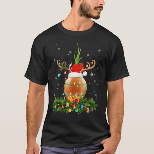 Xmas Holiday Reindeer Hat Santa Onion Christmas Tシャツ (正面)