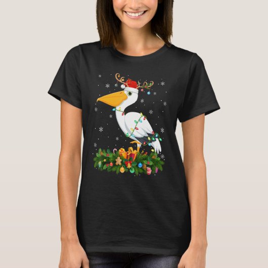 Xmas Holiday Reindeer Hat Santa Pelican Bird Chris Tシャツ (正面)