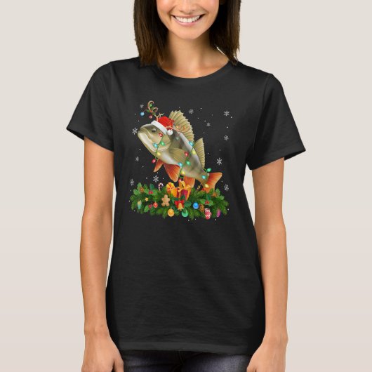 Xmas Holiday Reindeer Hat Santa Perch Fish Christm Tシャツ (正面)