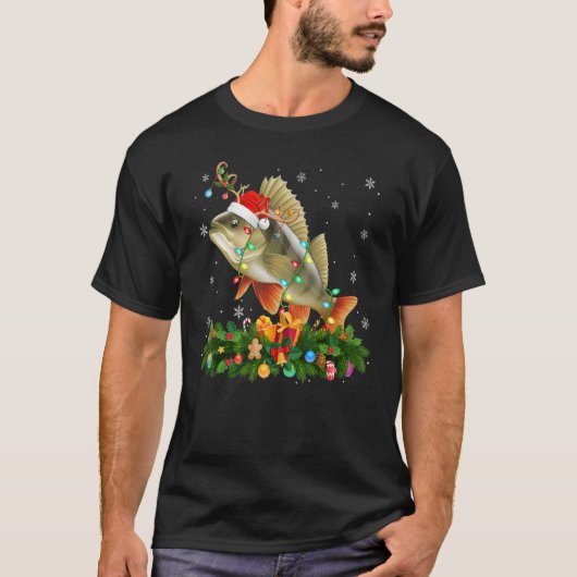 Xmas Holiday Reindeer Hat Santa Perch Fish Christm Tシャツ (正面)