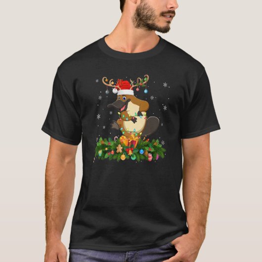 Xmas Holiday Reindeer Hat Santa Platypus Christmas Tシャツ (正面)