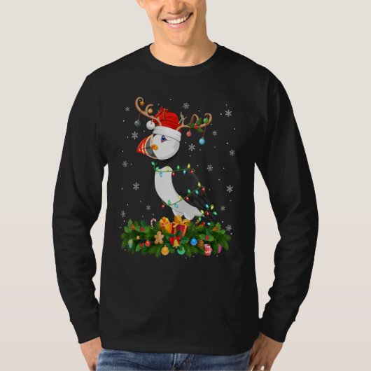Xmas Holiday Reindeer Hat Santa Puffin Bird Christ Tシャツ (正面)