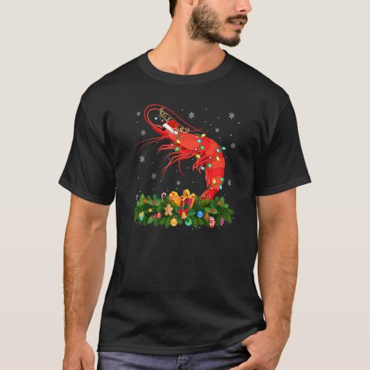 Xmas Holiday Reindeer Hat Santa Shrimp Fish Christ Tシャツ (正面)